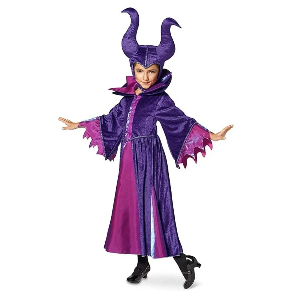 New Disney Store Girls 9 10 Sleeping Beauty Maleficent Costume Robe Headdress